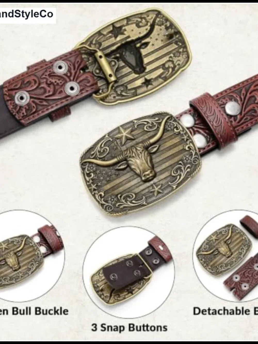 Western Cowboy Belt Embossed Split Leather Adjustable Rodeo